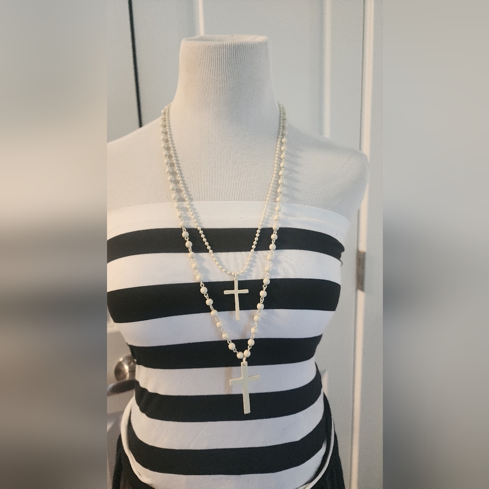 Elegant White Cross Necklace